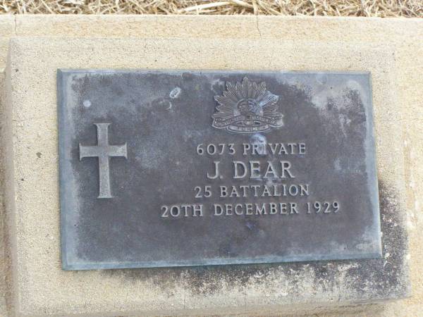 J. DEAR,  | died 20 Dec 1929;  | Ma Ma Creek Anglican Cemetery, Gatton shire  | 