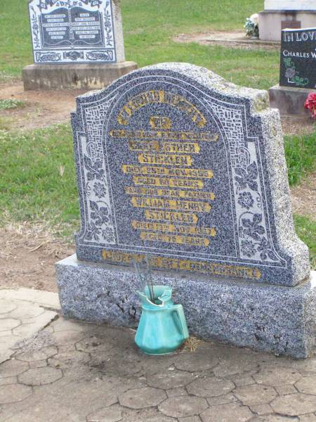 Jane Ester STICKLEN, wife mother,  | died 25 Nov 1955 aged 60 years;  | William Henry STICKLEN, father,  | died 13 Nov 1967 aged 78 years;  | Ma Ma Creek Anglican Cemetery, Gatton shire  | 