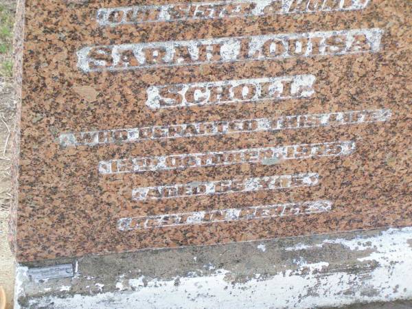 Sarah Louisa SCHOLL, sister aunt,  | died 12 Oct 1975 aged 66 years;  | Ma Ma Creek Anglican Cemetery, Gatton shire  | 
