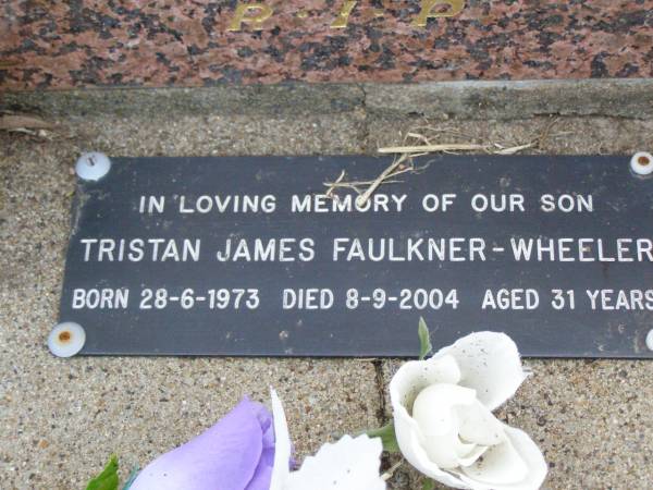 Ivy May FAULKNER, wife mother grandmother,  | born 11-6-1930 died 24-1-1988;  | Harold Hubert FAULKNER, father grandfather,  | born 15-7-1922 died 27-2-1990;  | Tristan James FAULKNER-WHEELER, son,  | born 28-6-1973 died 8-9-2004 aged 31 years;  | Ma Ma Creek Anglican Cemetery, Gatton shire  | 