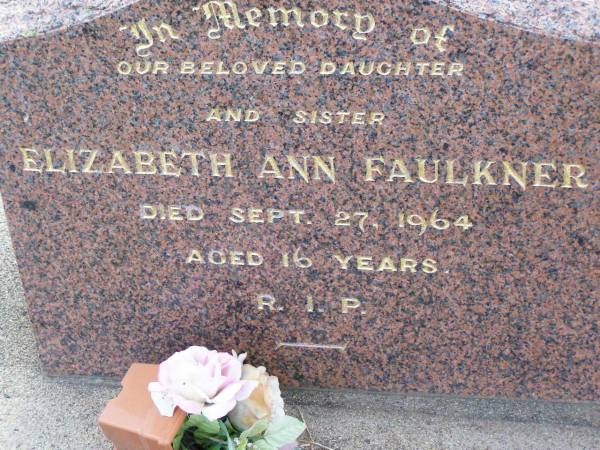 Elizabeth Ann FAULKNER, daughter sister,  | died 27 Sept 1964 aged 16 years;  | Ma Ma Creek Anglican Cemetery, Gatton shire  | 