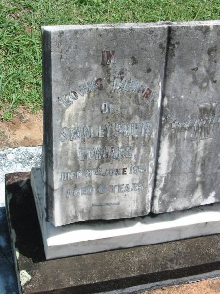 Stanley Philip EDWARDS,  | died 8 June 1931 aged 6 years;  | Maclean cemetery, Beaudesert Shire  | 
