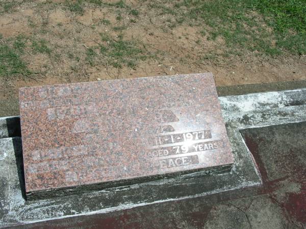 Paul SPENCER,  | died 11-10-1950 aged 62 years;  | Gertrude SPENCER,  | died 11-1-1977 aged 79 years;  | Maclean cemetery, Beaudesert Shire  | 