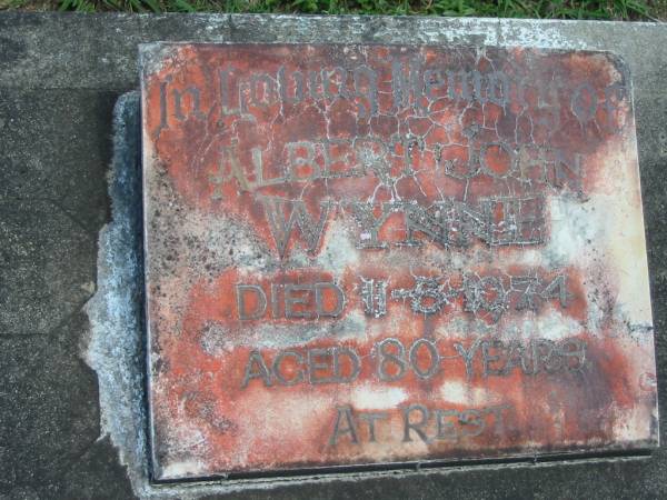 Albert John WYNNE,  | died 11-6?-1974 aged 80 years;  | Maclean cemetery, Beaudesert Shire  | 