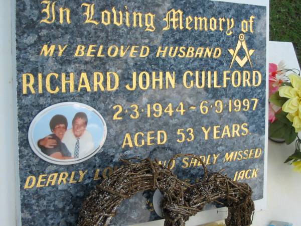 Richard John (Jack) GUILFORD, husband,  | 2-3-1944 - 6-9-1997 aged 53 years;  | Maclean cemetery, Beaudesert Shire  | 
