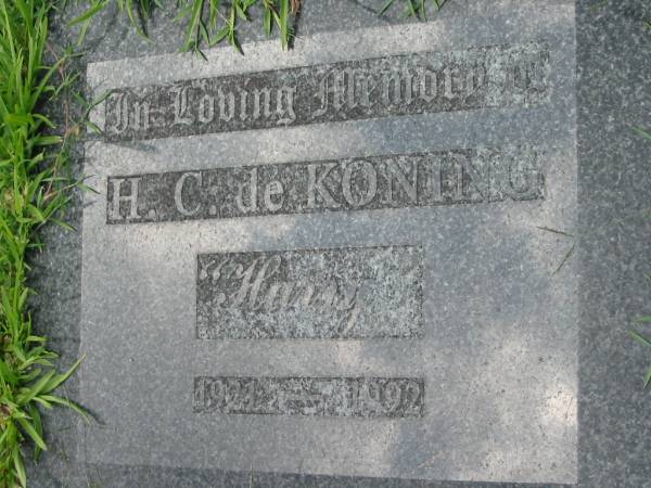 H.C. de KONING (Harry),  | 1921 - 1992;  | Maclean cemetery, Beaudesert Shire  | 