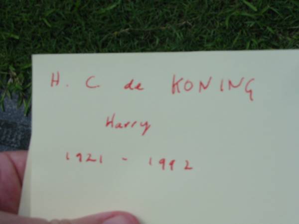 H.C. de KONING (Harry),  | 1921 - 1992;  | Maclean cemetery, Beaudesert Shire  | 
