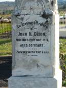 John H. DIXON, died 20 Oct 1914 aged 53 years; Marburg Anglican Cemetery, Ipswich 