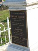 Christen POULSEN, died 11 July 1909 aged 70 years; Johanne, wife, died 29 Sept 1936 aged 89 years; Mariana MARTIN, daughter, born 12 May 1879 died 17 Mar 1965; George Frederick MARTIN, 1913 - 1976; Thelma Jesse MARTIN, 1913 - 1988; Marburg Anglican Cemetery, Ipswich 