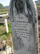 
Amelia Christina DANCE, died 15 Sept 1903 aged 32 years;
Robert Roy, son of W.H. & A.C. DANCE, died 16 June 1904 aged 10 months;
Marburg Anglican Cemetery, Ipswich
