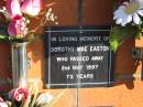 
Dorothy Mae EASTON,
died 2 May 1997 aged 73 years;
Marburg Anglican Cemetery, Ipswich
