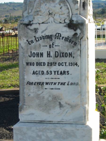 John H. DIXON, died 20 Oct 1914 aged 53 years;  | Marburg Anglican Cemetery, Ipswich  | 