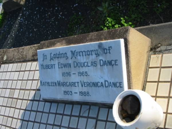Hubert Edwin Douglas DANCE, 1896-1965;  | Kathleen Margaret Veronica DANCE, 1903-1988;  | Marburg Anglican Cemetery, Ipswich  | 