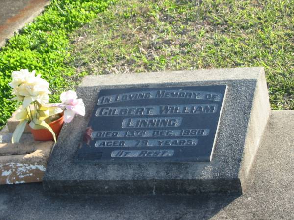 Gilbert William LINNING, died 13 Dec 1990 aged 79? years;  | Marburg Anglican Cemetery, Ipswich  | 