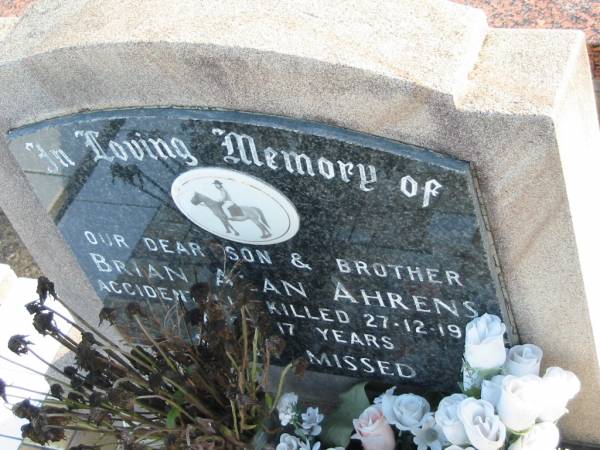 Brian Alan AHRENS, accidentally killed 27-12-19?? aged 17 years;  | Marburg Anglican Cemetery, Ipswich  | 