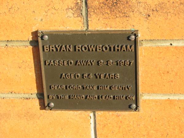Bryan ROWBOTHAM,  | died 9-8-1987 aged 54 years;  | Marburg Anglican Cemetery, Ipswich  | 