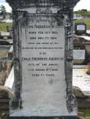 
Adolph Friederich W. KUSS,
born 15 Feb 1863 died 7 Nov 1924;
Emilie Fredericke Augstine, wife of above,
died 6 Mar 1930 aged 71 years;
Marburg Lutheran Cemetery, Ipswich
