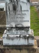 Christina F. JOHANSEN, died 6 July 1925 aged 75 years; Anders JOHANSEN, died 24 July 1933 aged 84 years; Marburg Lutheran Cemetery, Ipswich 