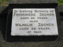 
Fredericke ZECHEN, aged 86 years;
Wilhelm ZECHEN, aged 95 years;
Marburg Lutheran Cemetery, Ipswich
