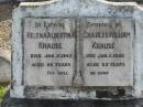 
Helena Albertina KRAUSE,
died 10 Jan 1942 aged 60 years;
Charles William KRAUSE,
died 11 Jan 1942 aged 65 years;
Marburg Lutheran Cemetery, Ipswich
