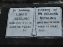 Louis NIEBLING, died 17 July 1949 aged 88 years; Wilhelmina NIEBLING, died 15 May 1940 aged 73 years; Marburg Lutheran Cemetery, Ipswich 