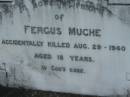 Fergus MUCHE, accidentally killed 29 Aug 1940 aged 18 years; Marburg Lutheran Cemetery, Ipswich 