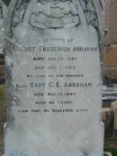 August Frederich ABRAHAM, born 29 Jan 1850 died 1 July 1923 Mary C.E. ABRAHAM, died 19 Aug 1940 aged 85 years; Marburg Lutheran Cemetery, Ipswich 