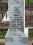 Annie Martha REINKE, born 12 Sept 1897 died 14 Sept 1911; Marburg Lutheran Cemetery, Ipswich 