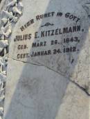 
Julius E. KITZELMANN,
born 26 March 1843 died 24 Jan 1912;
Marburg Lutheran Cemetery, Ipswich
