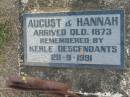August & Hannah, arrived Qld 1873, remembered by KERLE descendants, 28-9-1991; Marburg Lutheran Cemetery, Ipswich 