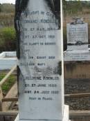 
Ferdinand KOEHLER,
born 27 March 1854 died 27 Oct 1919;
Wilhelmine KOEHLER,
born 27 June 1859 died 24 July 1925;
Marburg Lutheran Cemetery, Ipswich
