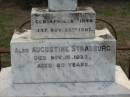 
W. STRASBURG,
born 18 April 1844 died 25 Nov 1907;
Augustine STRASBURG,
died 16 Nov 1925 aged 80 years;
Marburg Lutheran Cemetery, Ipswich
