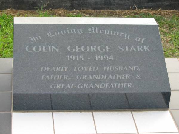 Colin George STARK, 1915 - 1994,  | husband father grandfather great-grandfather;  | Marburg Lutheran Cemetery, Ipswich  | 