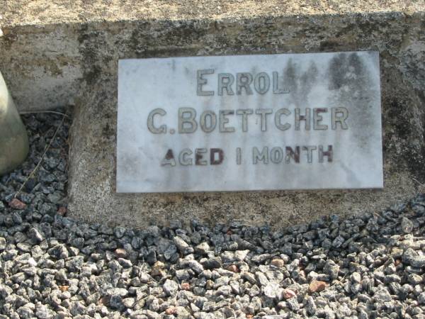 Errol G. BOETTCHER, aged 1 month;  | Marburg Lutheran Cemetery, Ipswich  | 