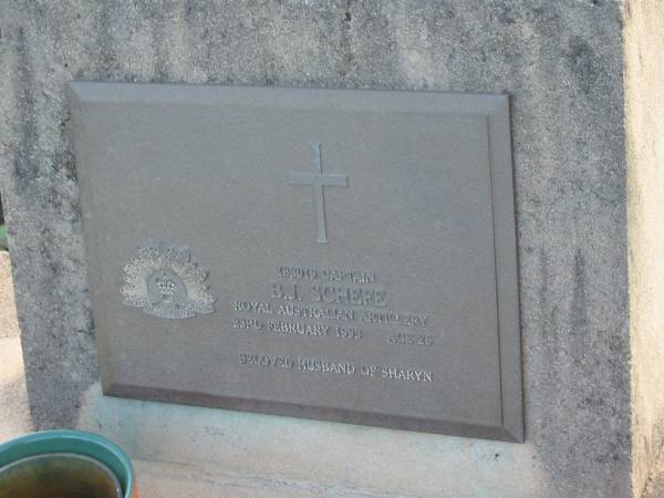 B.J. SCHEFE,  | 23 Feb 1993 aged 25,  | husband of Sharyn;  | Marburg Lutheran Cemetery, Ipswich  | 