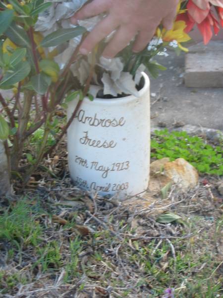 Ambrose FREESE,  | 29? May 1913 - 15 April 2003;  | Marburg Lutheran Cemetery, Ipswich  | 