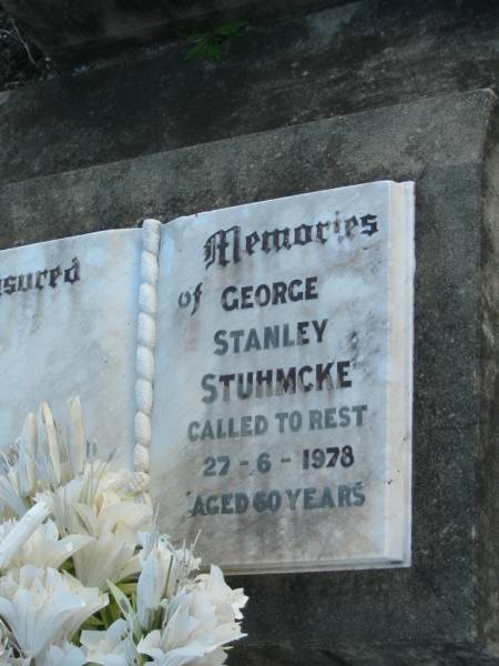 George Stanley STUHMCKE,  | died 27-6-1978 aged 60 years;  | Marburg Lutheran Cemetery, Ipswich  | 
