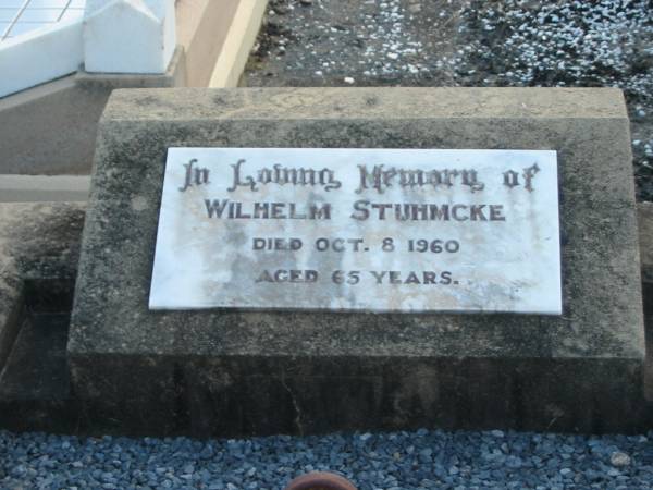 Wilhelm STUHMCKE,  | died 8 Oct 1960 aged 65 years;  | Marburg Lutheran Cemetery, Ipswich  | 