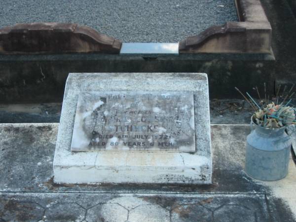 Marie Louise STUHMCKE, mother,  | died 4 July 1972 aged 80 years 8 months;  | Marburg Lutheran Cemetery, Ipswich  | 