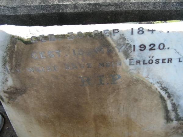 Heinrich Julius DIESING,  | born 8 May 1843 died 18 Nov 1918;  | Emilie DIESING,  | born 30 Sept 184? died 15 May 1920;  | Marburg Lutheran Cemetery, Ipswich  | 