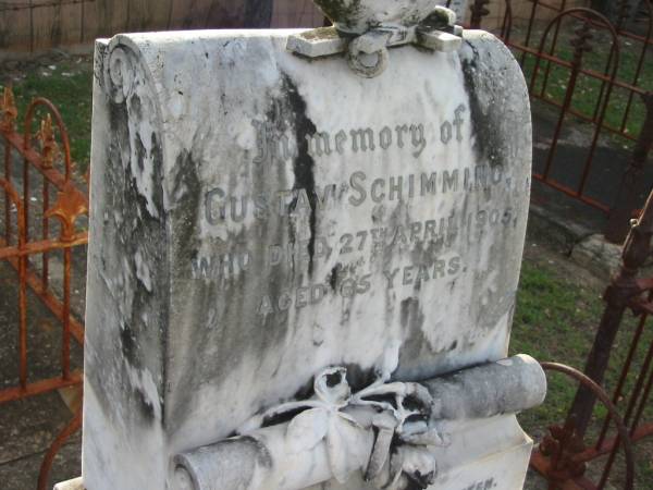 Gustav SCHIMMING,  | died 27 April 1905 aged 65 years;  | Marburg Lutheran Cemetery, Ipswich  | 