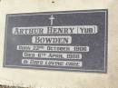 
Arthur Henry (Yub) BOWDEN,
born 23 Oct 1906 died 6 April 1988;
Woodlands cemetery, Marburg, Ipswich
