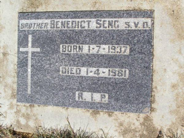 (Brother) Benedict SENG,  | born 1-7-1937 died 1-4-1981;  | Woodlands cemetery, Marburg, Ipswich  | 