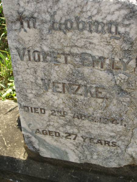 Violet Emily VENZKE,  | died 2 Aug 1941 aged 27 years;  | Maroon General Cemetery, Boonah Shire  | 