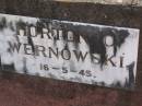 
Horton C. WERNOWSKI,
died 16-5-45;
Maroon General Cemetery, Boonah Shire
