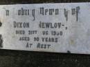 Dixon NEWLOVE, died 31 Aug 1950 aged 90 years; Maroon General Cemetery, Boonah Shire 