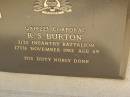 
R.S. BURTON,
husband father-in-law grandfather,
died 17 Nov 1982 aged 69 years;
Maroon General Cemetery, Boonah Shire
