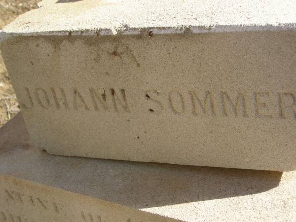 Johann SOMMER,  | native of Germany,  | died 29 April 1905 in 60th? year;  | Meringandan cemetery, Rosalie Shire  | 