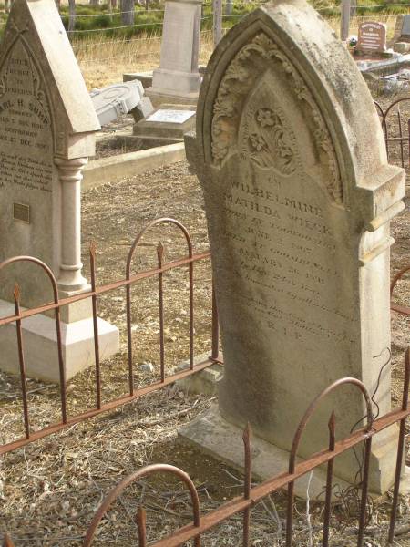 Wilhelmine Matilda WIECK,  | born Toowoomba 2 June 1867,  | died Goombungee 26 Jan 1891 in 24th year;  | Meringandan cemetery, Rosalie Shire  |   | 
