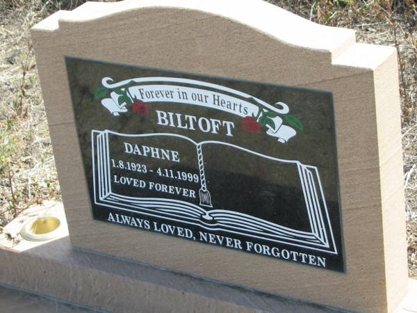 Daphne BILTOFT,  | 1-8-1923 - 4-11-1999;  | Meringandan cemetery, Rosalie Shire  | 